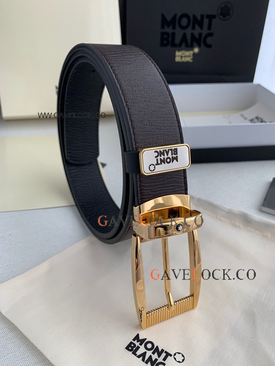 Copy Montblanc Reversible Leather Belt New Gold Buckle